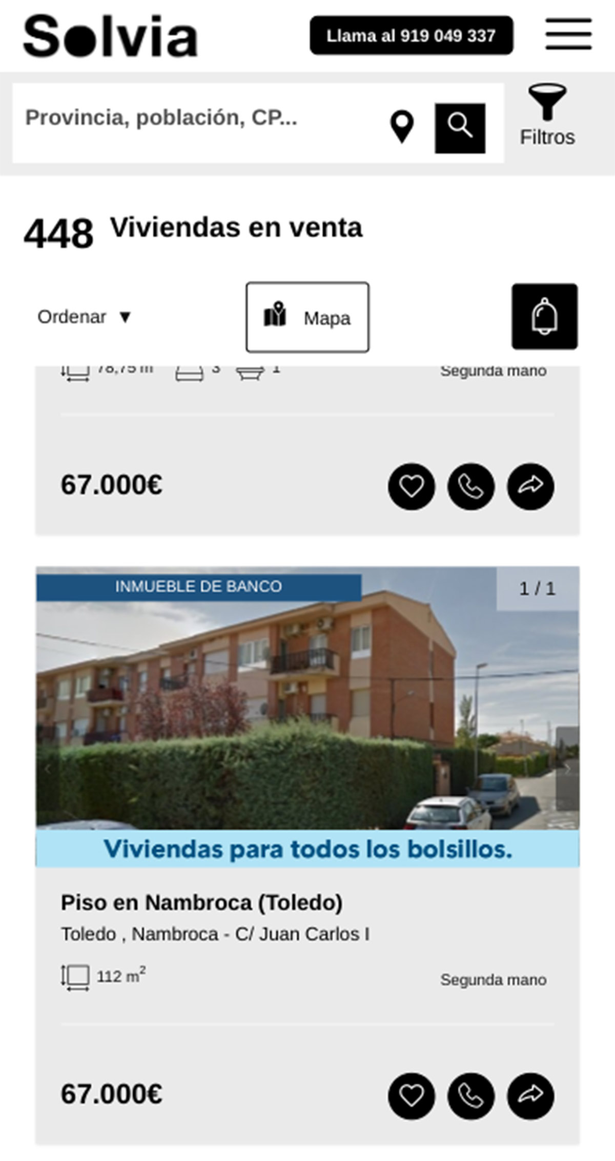 Pisos a la venta de Solvia por 67.000 euros