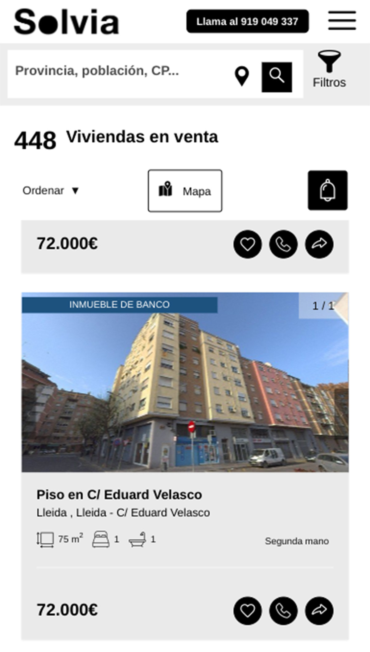 Pisos a la venta de Solvia por 72.000 euros