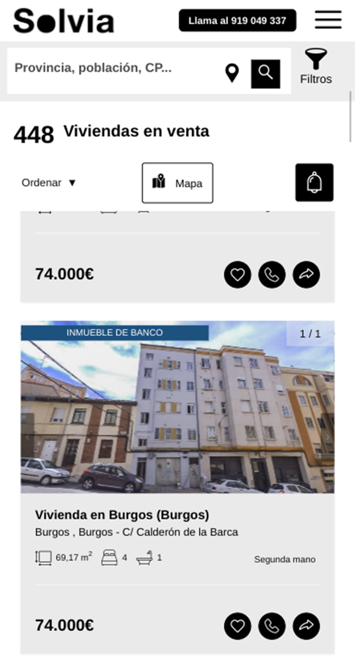 Pisos a la venta de Solvia por 74.000 euros