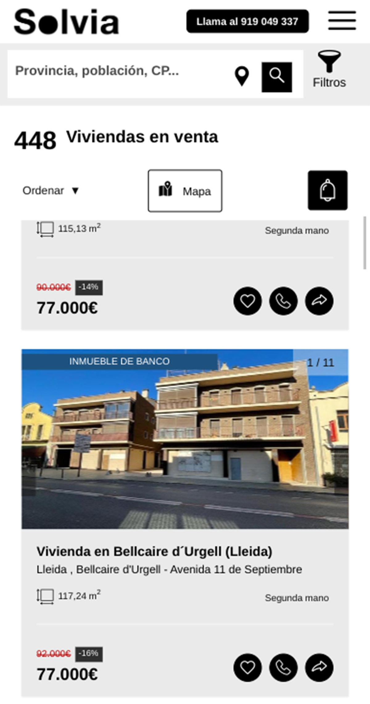 Pisos a la venta de Solvia por 77.000 euros