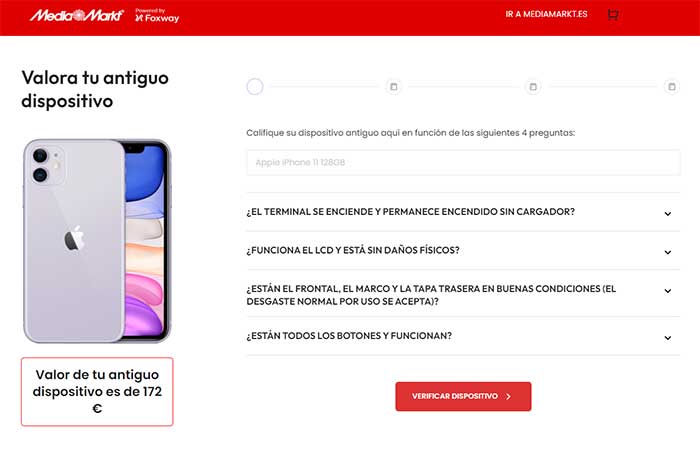Valoración de iPhone en MediaMarkt.