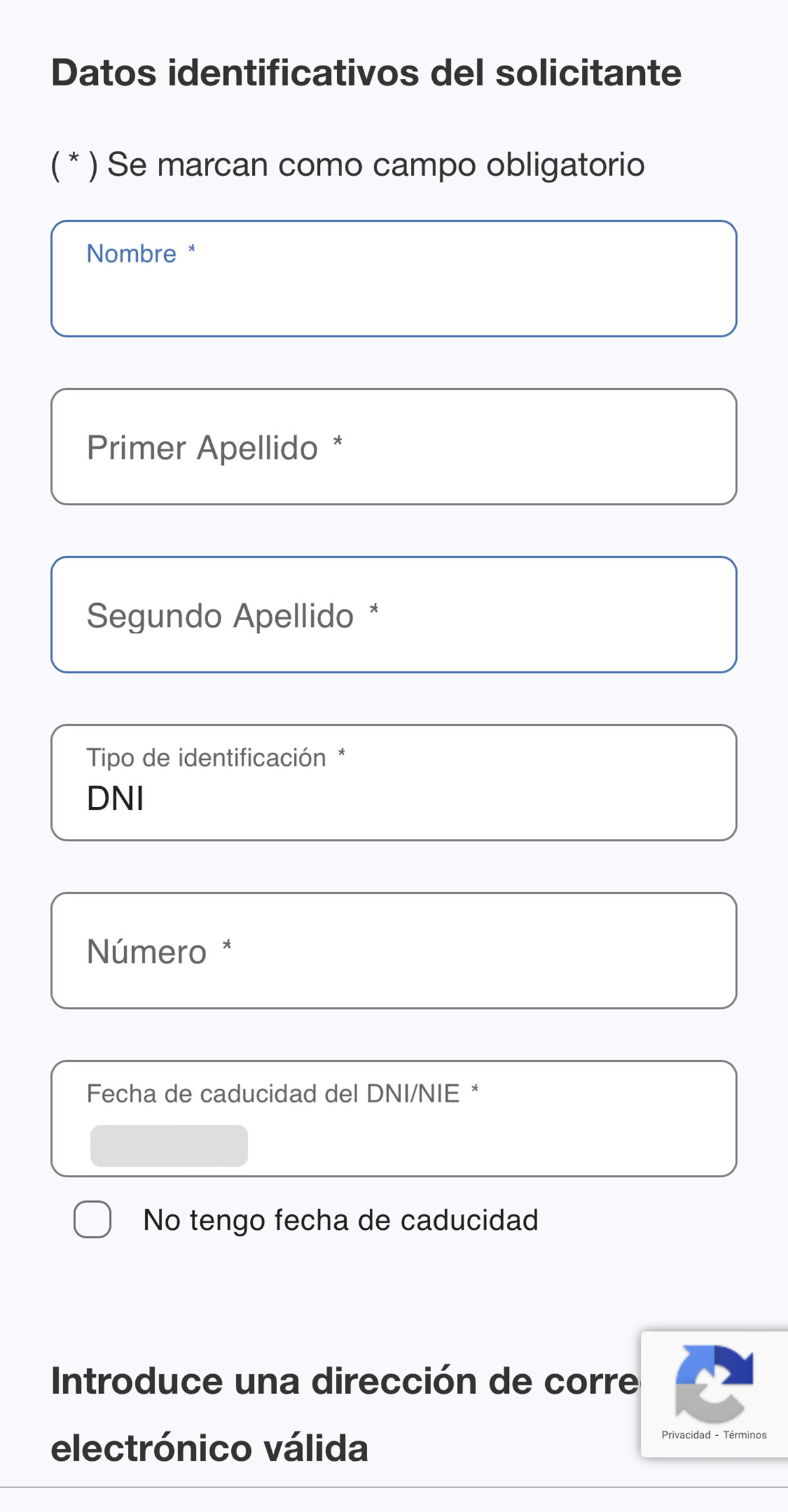 Cumplimentar el formulario