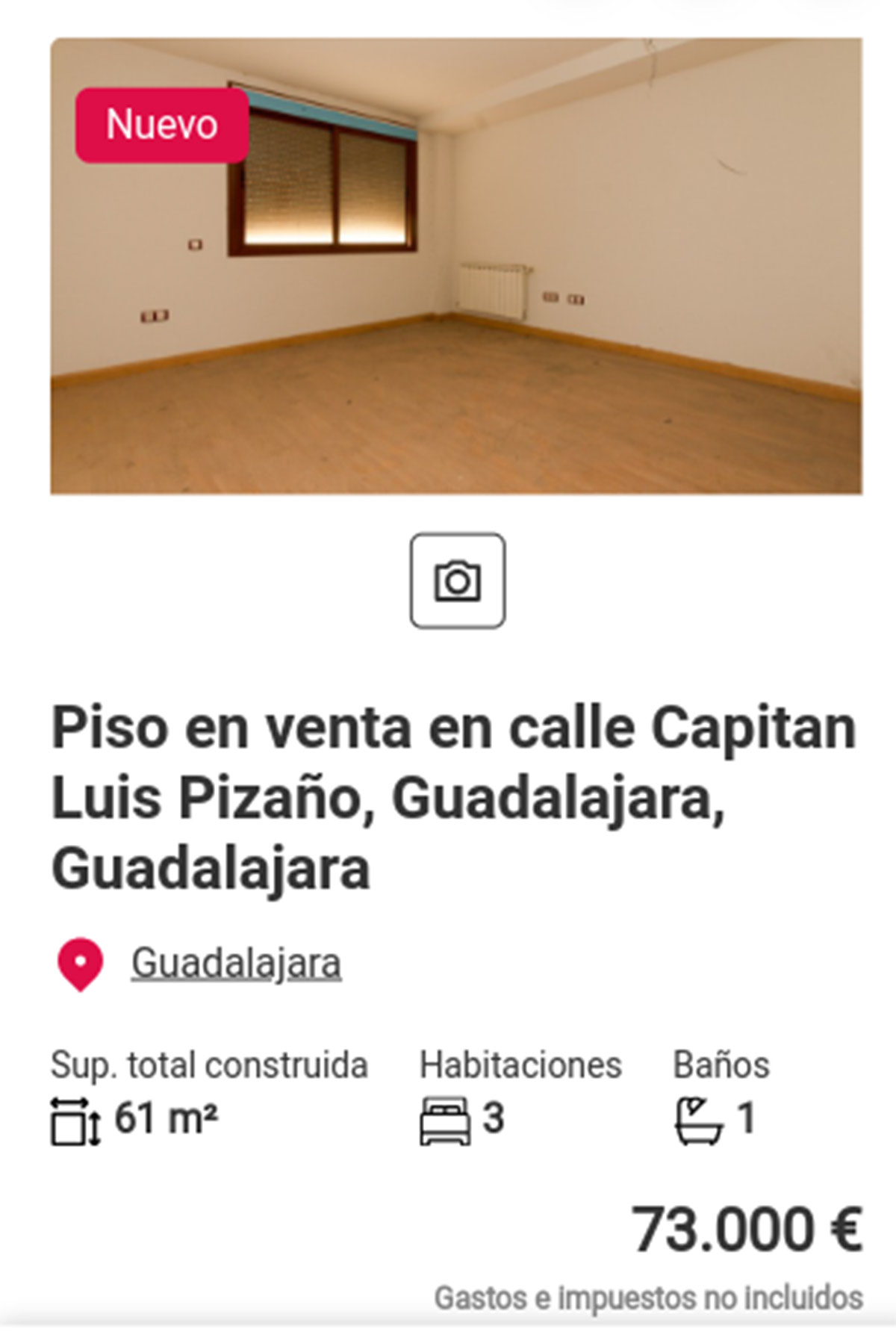 Piso a la venta cerca de Madrid por 73.000 euros