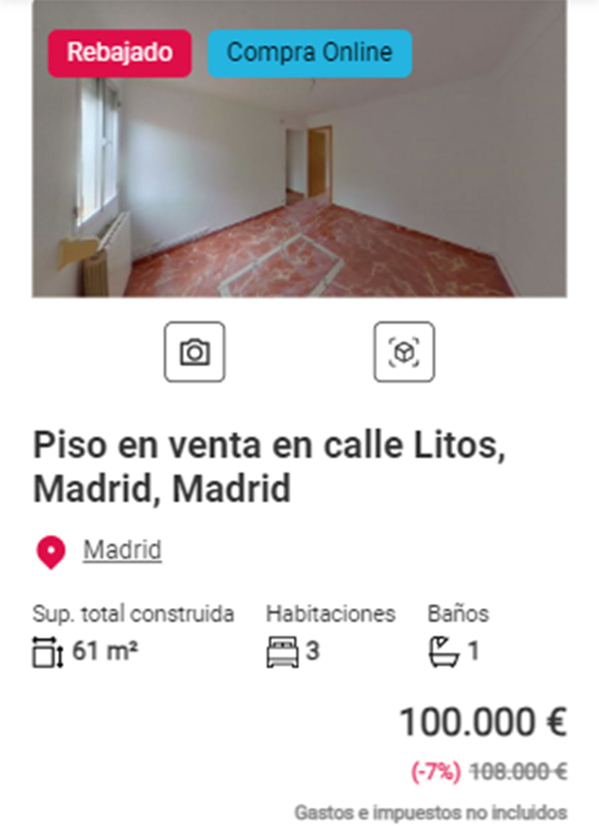 Piso con descuento en Madrid por 100.000 euros