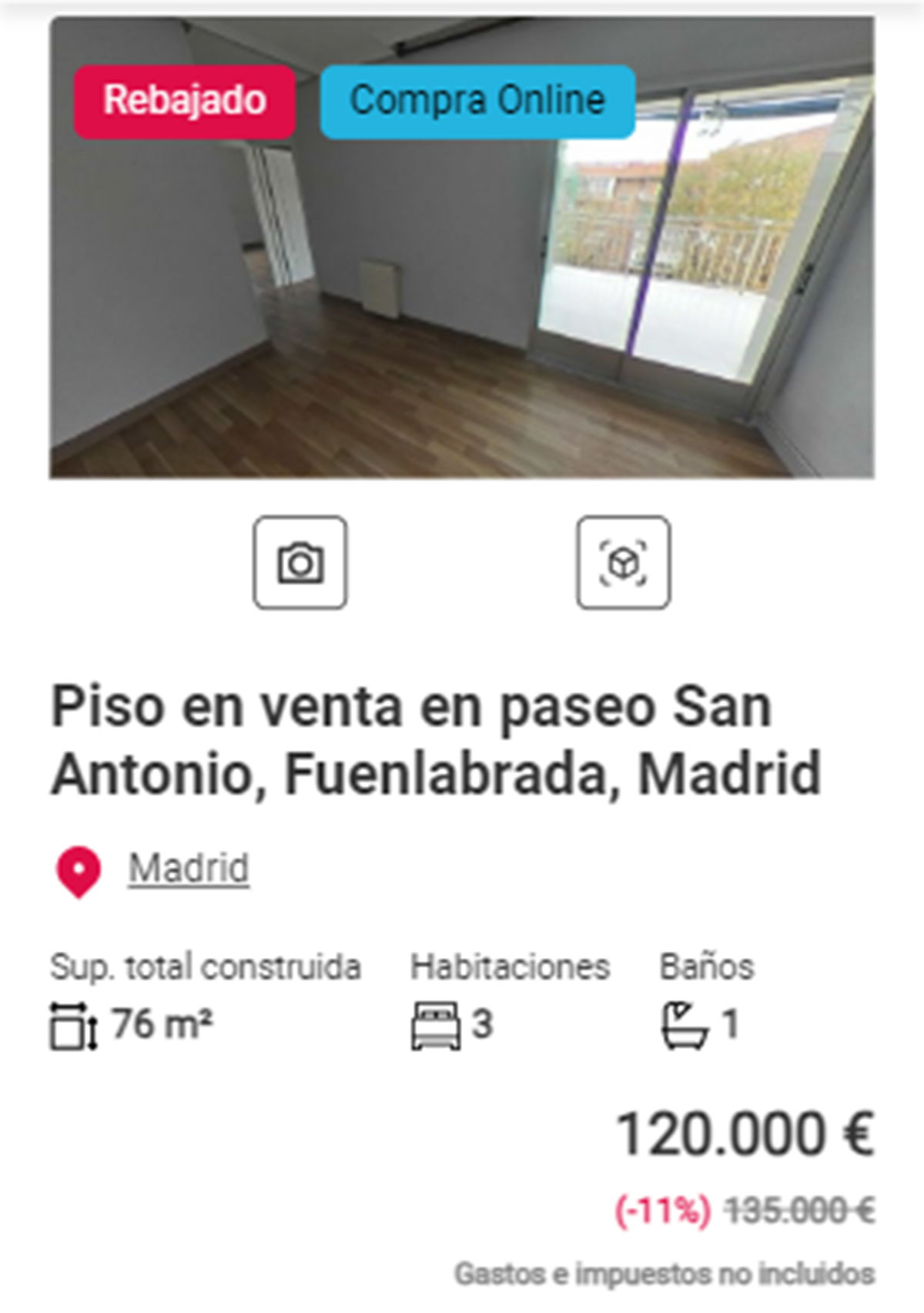 Piso con descuento en Madrid por 120.000 euros