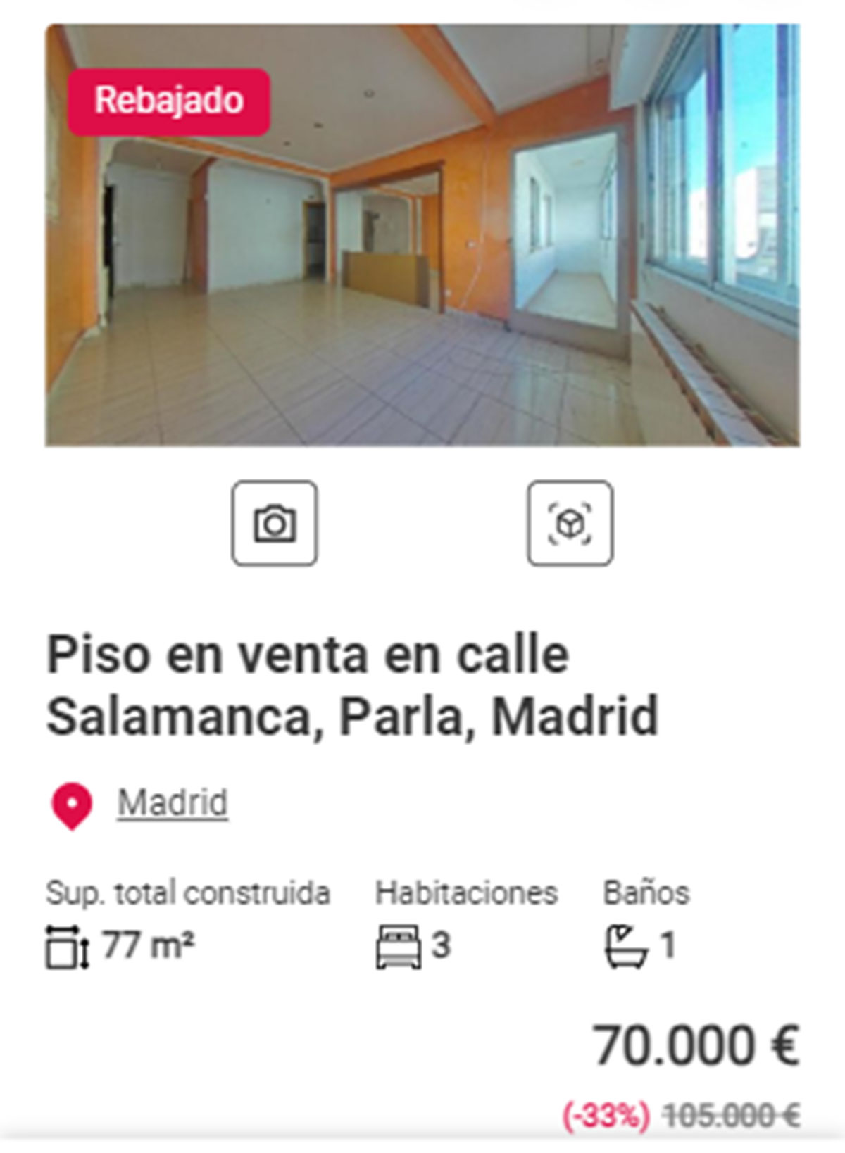 Piso con descuento en Madrid por 70.000 euros