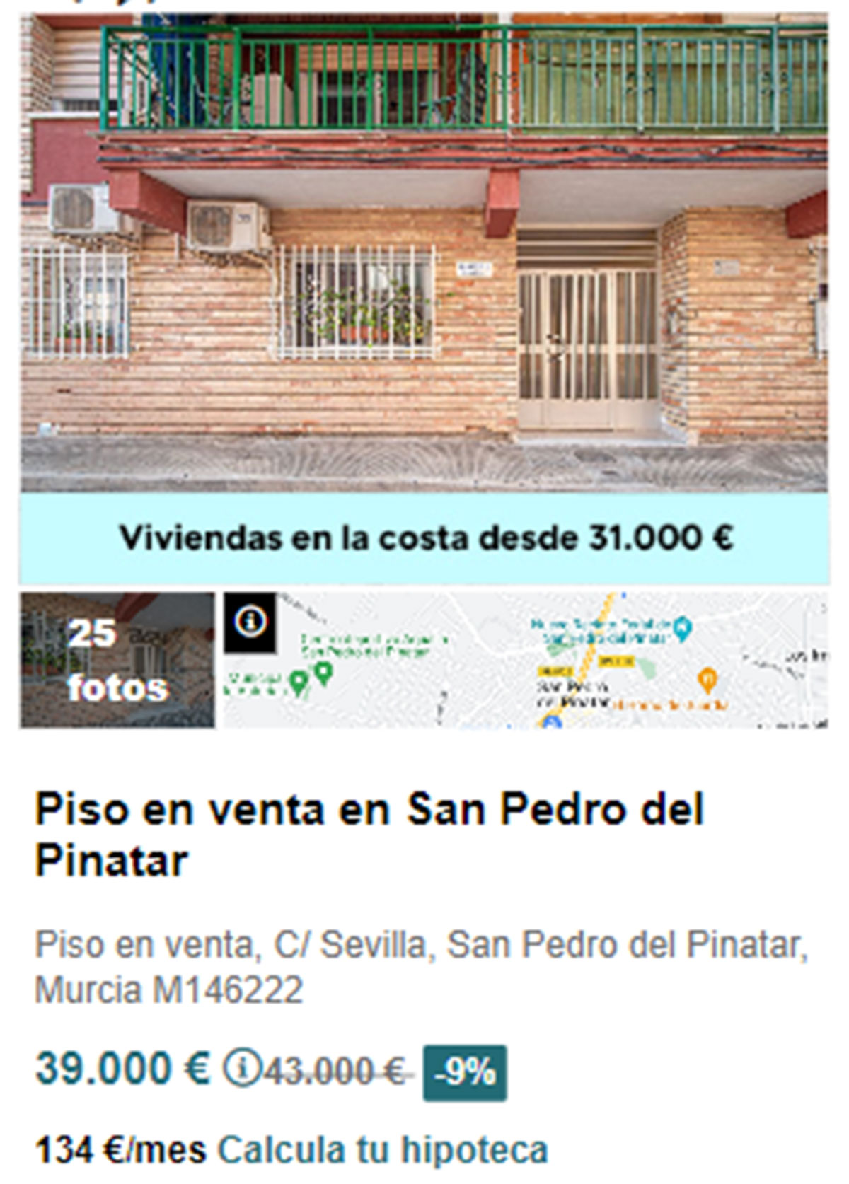 Piso en la playa por 39.000 euros