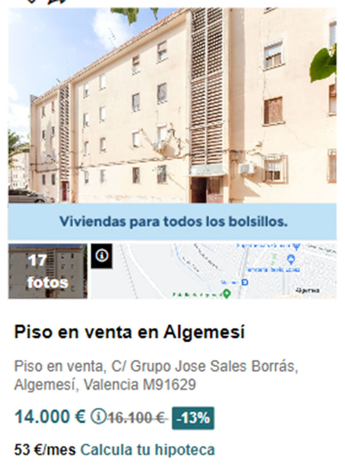 Piso en pueblos de Valencia por 14.000 euros