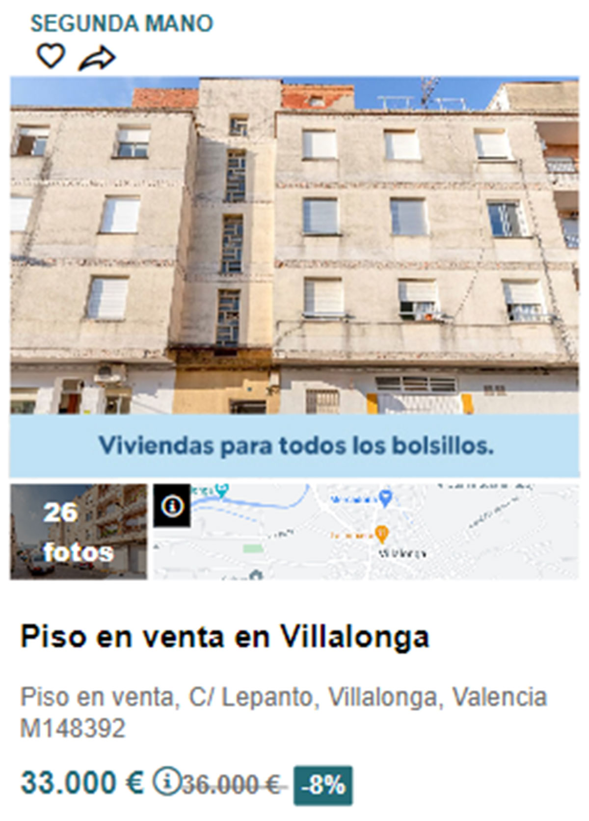 Piso en pueblos de Valencia por 33.000 euros
