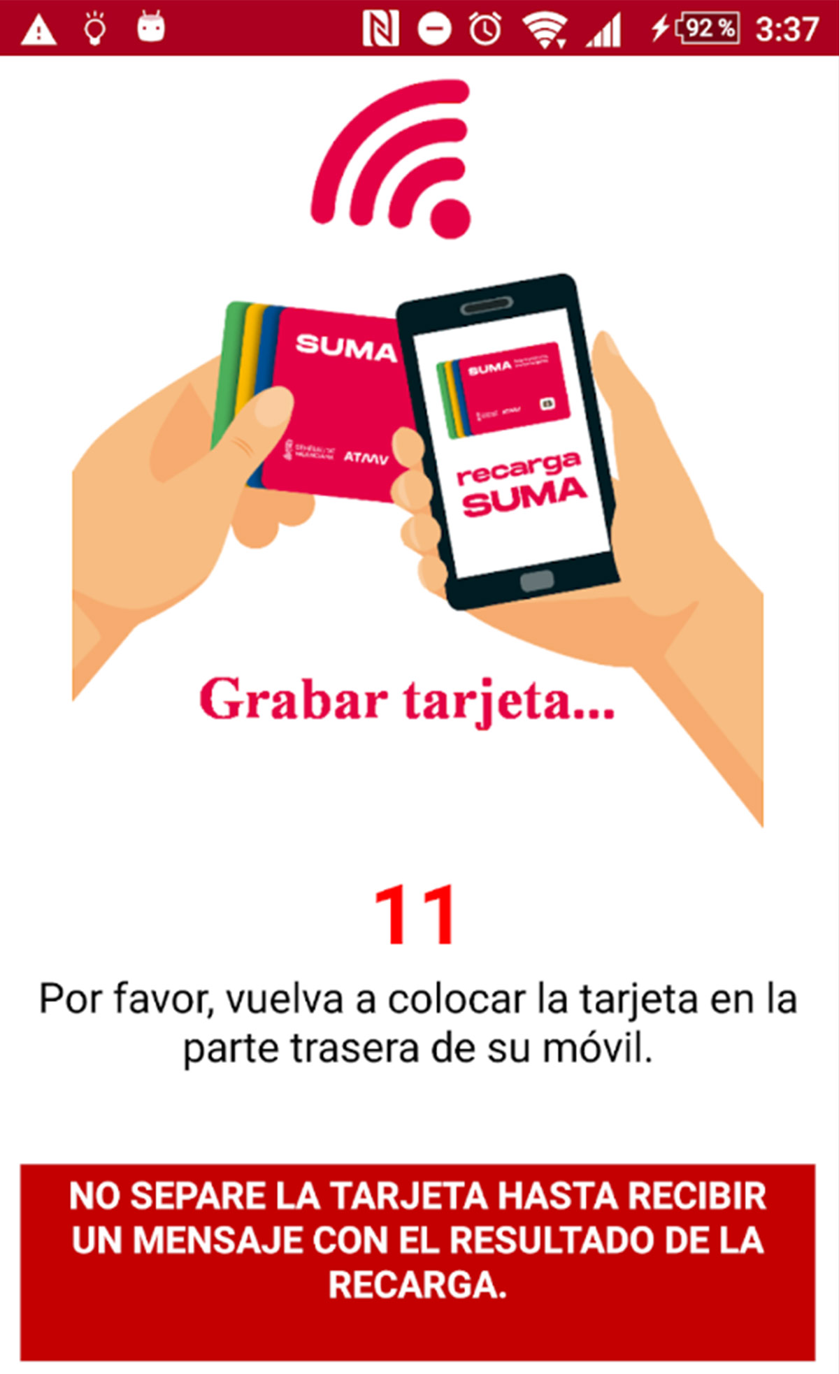 Grabación de la tarjeta de transporte