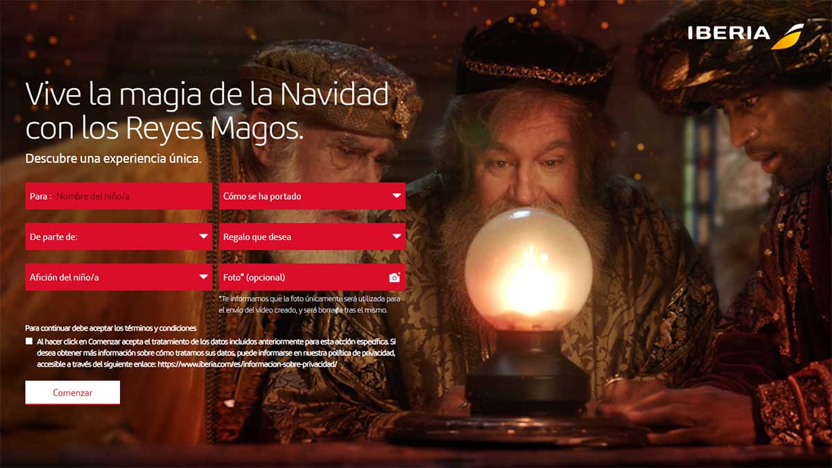 Web de Iberia para realizar una videollamada con los Reyes Magos.