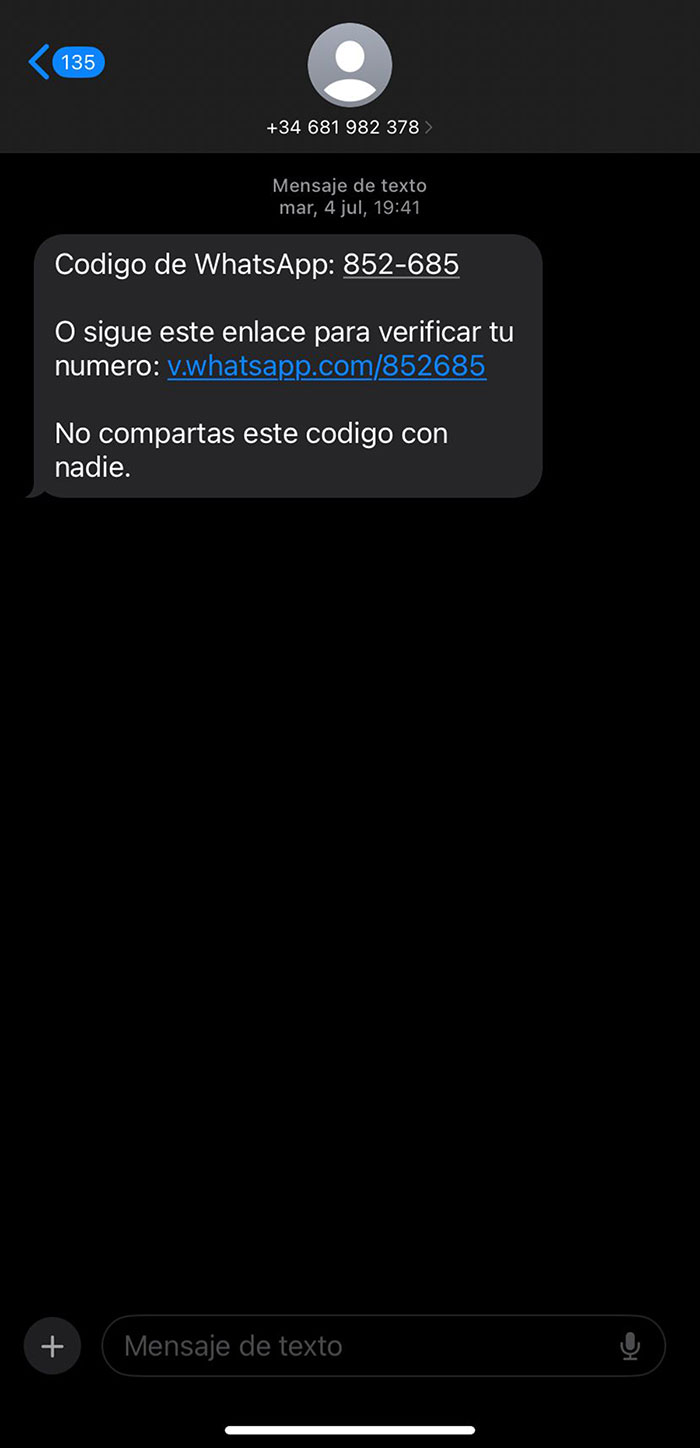 Código de verificación para WhatsApp.