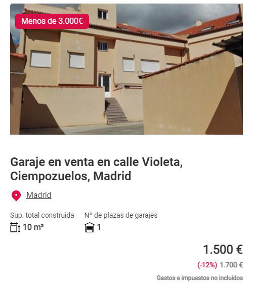 Plaza de garaje en Madrid por 1.500 euros