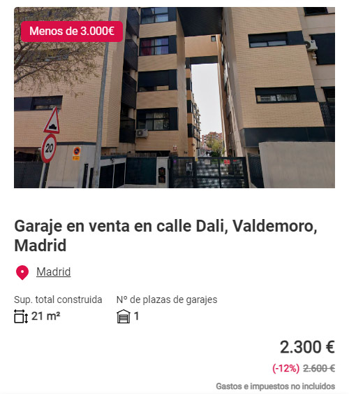 Plaza de garaje en Madrid por 2.300 euros