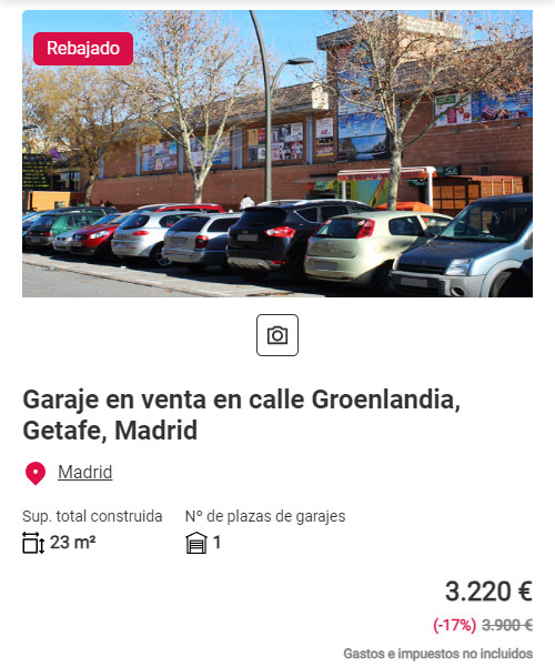 Plaza de garaje en Madrid por 3.200 euros
