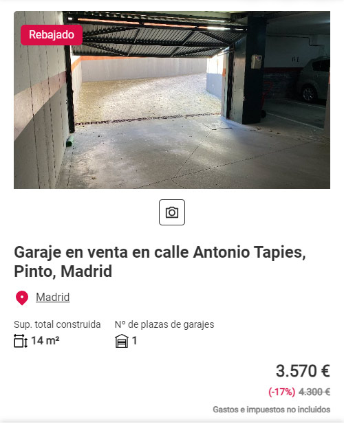 Plaza de garaje en Madrid por 3.500 euros