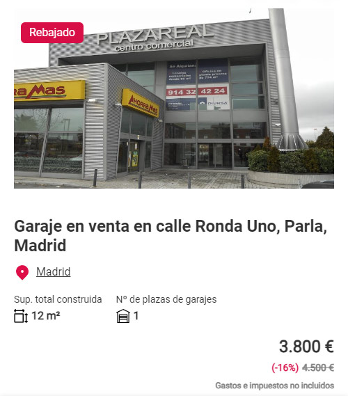 Plaza de garaje en Madrid por 3.800 euros