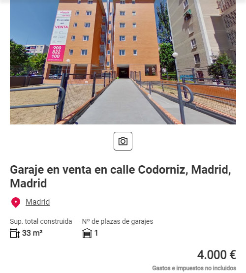 Plaza de garaje en Madrid por 4.000 euros