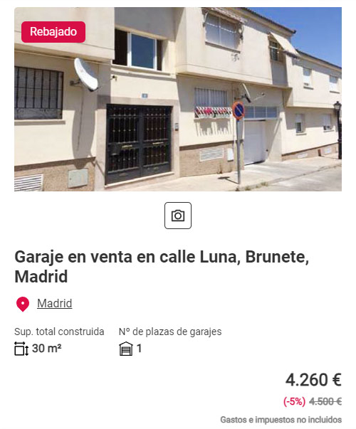 Plaza de garaje en Madrid por 4.200 euros