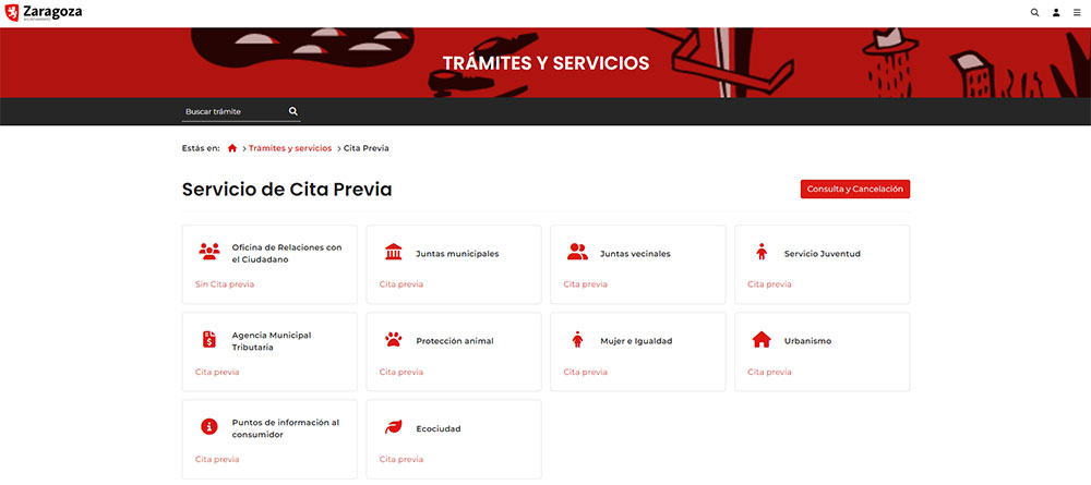 Página web del Ayuntamiento de Zaragoza para pedir cita previa.