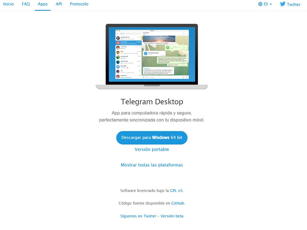 Versión de Telegram para ordenador.