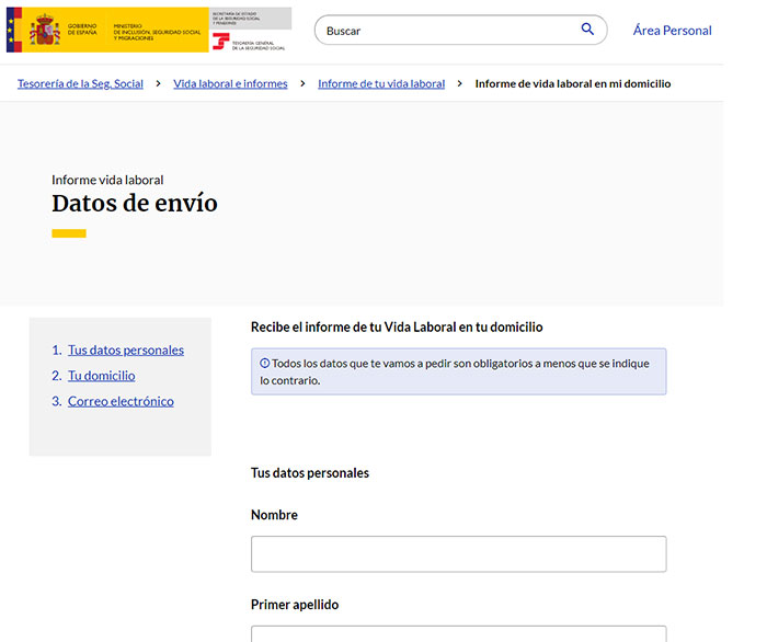 Pasos para pedir la vida laboral por correo ordinario.