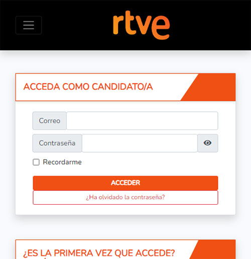 Acceso como candidato