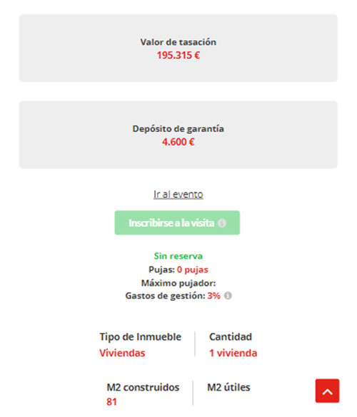 Gastos asociados a la puja