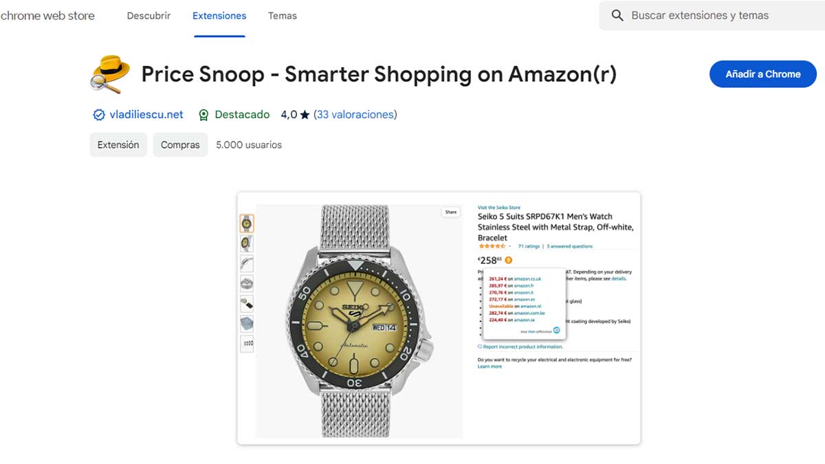 Extensión Chrome Price Snoop.