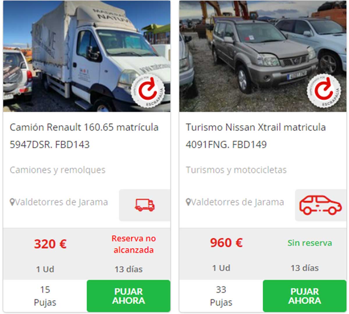 Subasta de camiones Escrapalia
