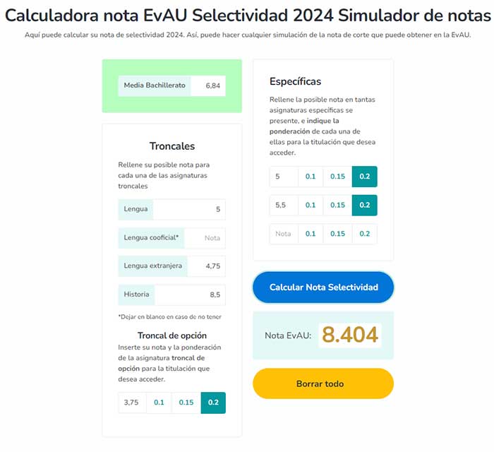 Simulador notas EvAU.