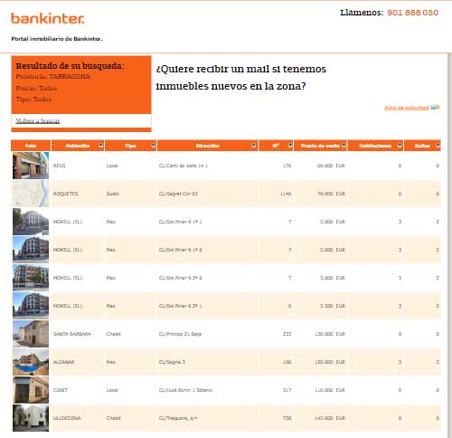 Listado de viviendas en Bankinter