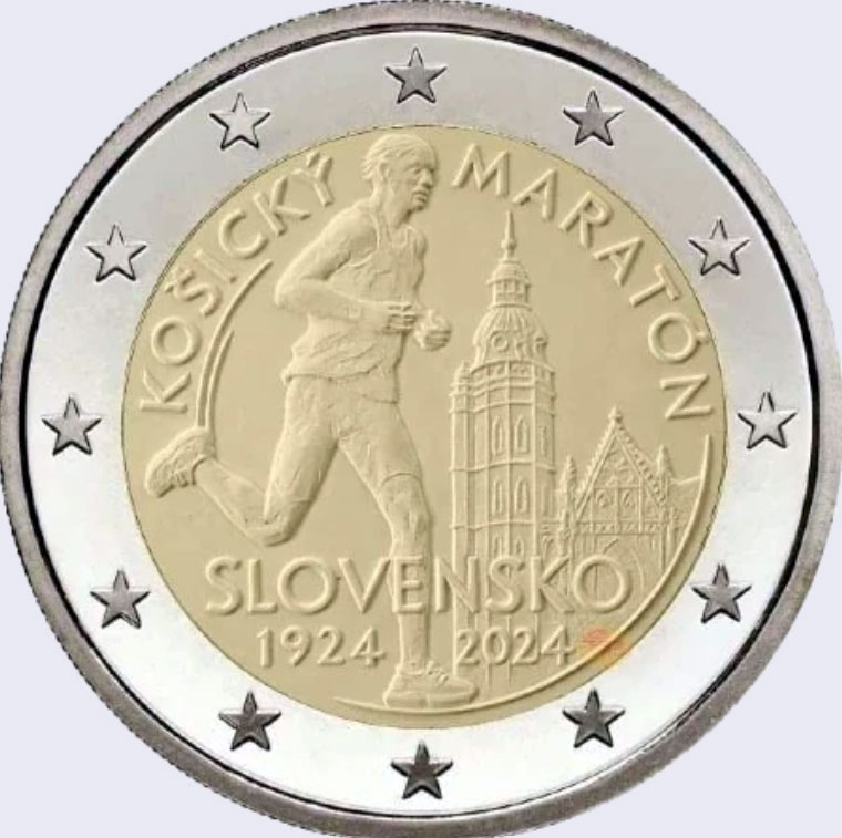 Moneda conmemorativa de los 100 años del maratón de Kosice.