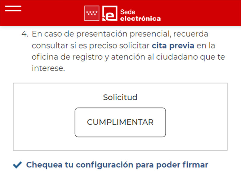 Cumplimentar solicitud