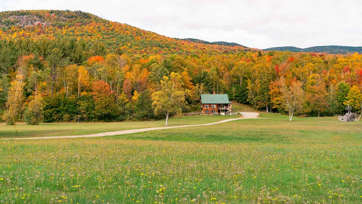 Una casa en una finca rústica en medio del campo.
