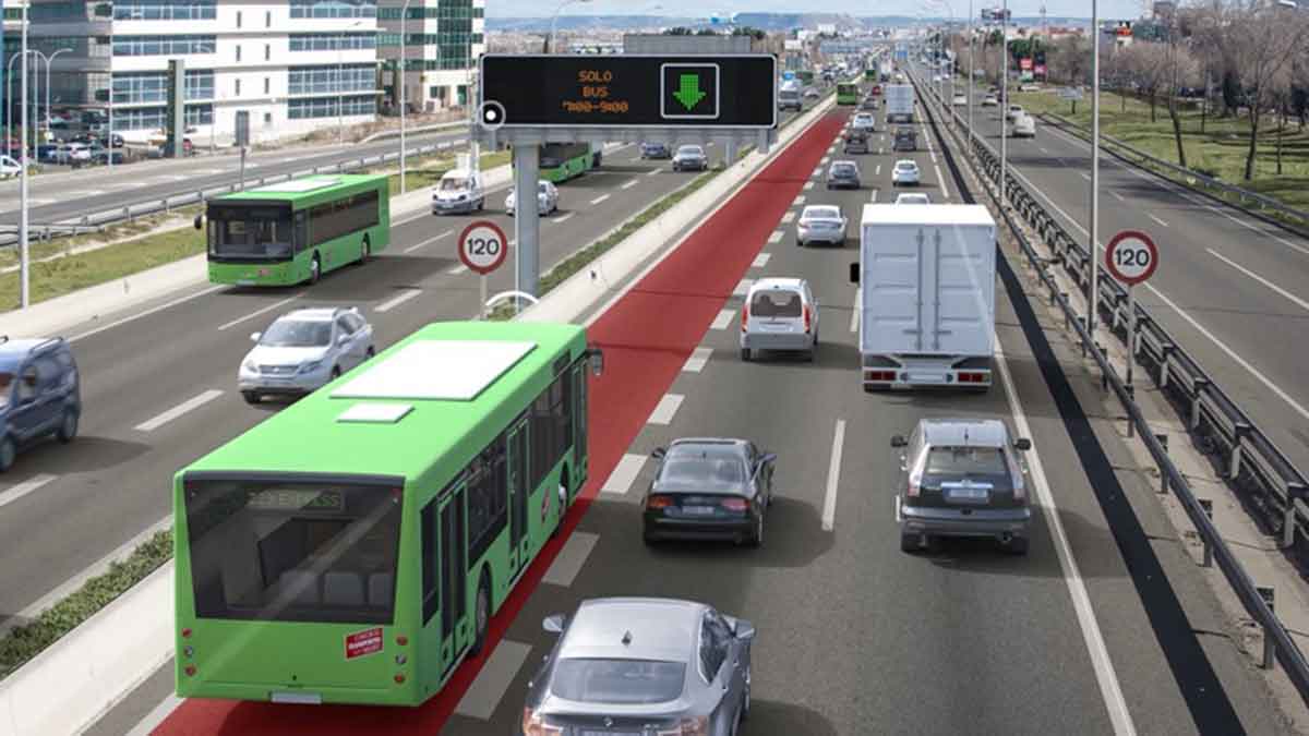 Recreación del nuevo carril Bus VAO de la A2.