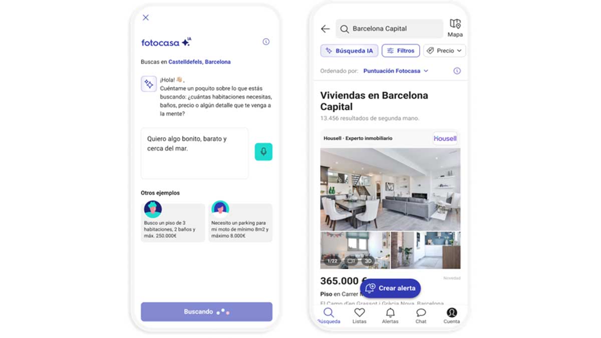 El buscador con IA de Fotocasa se puede usar en las aplicaciones del portal inmobiliario.