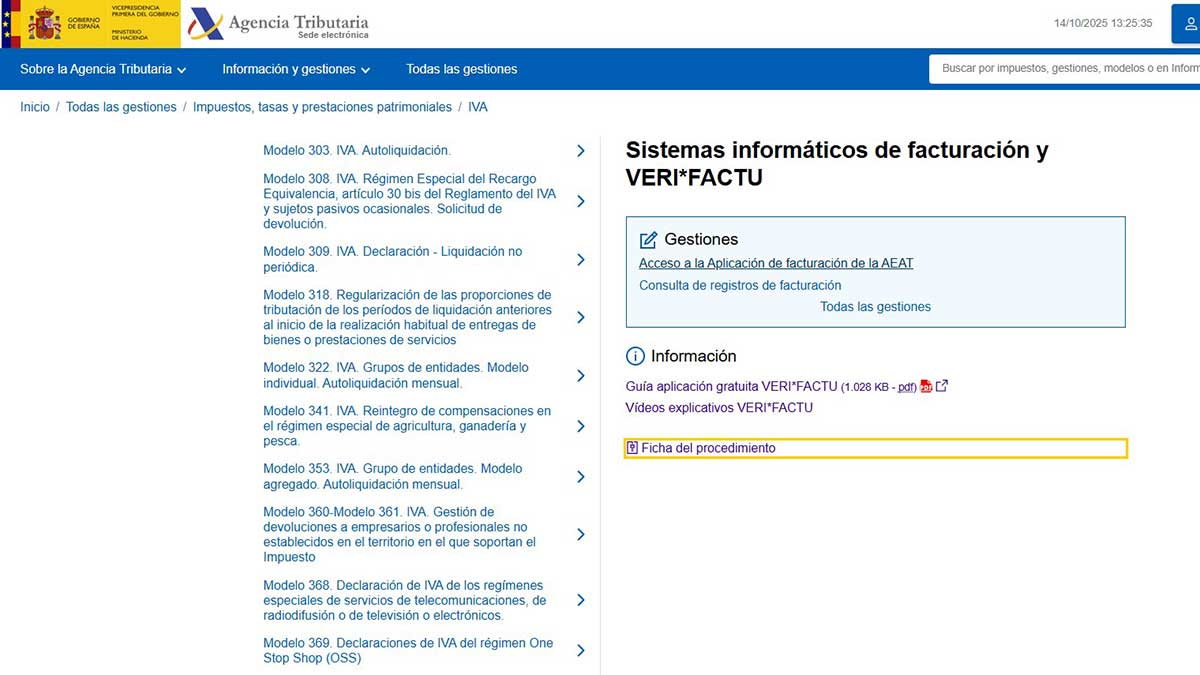 Entrada al programa VERI*FACTU desde la web de la AEAT.