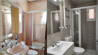 Un baño reformado antes y después de la reforma.