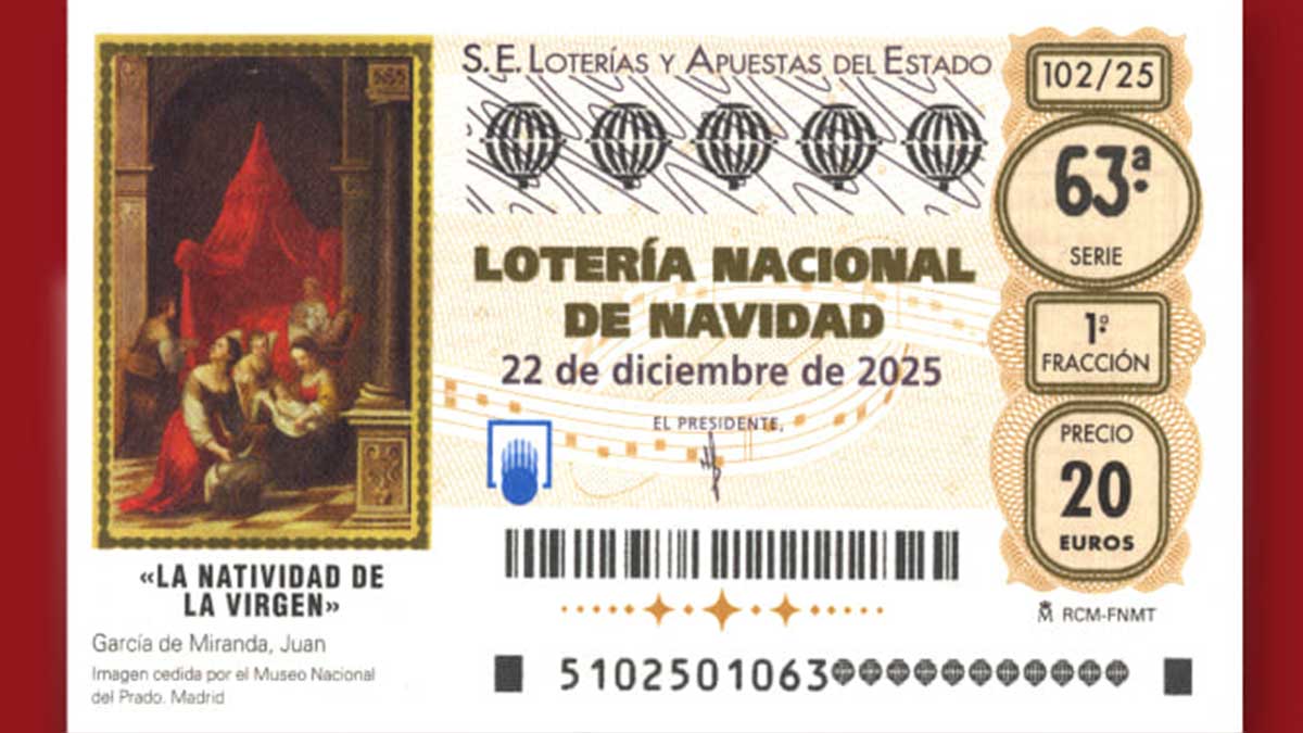 Décimo de la lotería de Navidad 2025 con el motivo de 'La Natividad de la Virgen'.